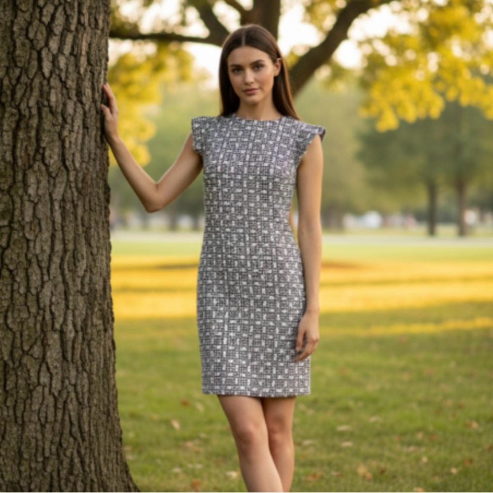 Eliza J Ruffle Sleeve Gingham Dot Shift Dress Size 4